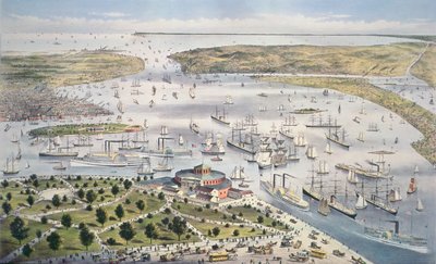 Porto di New York, vista verso sud, c.1880 da N. and Ives, J.M. Currier